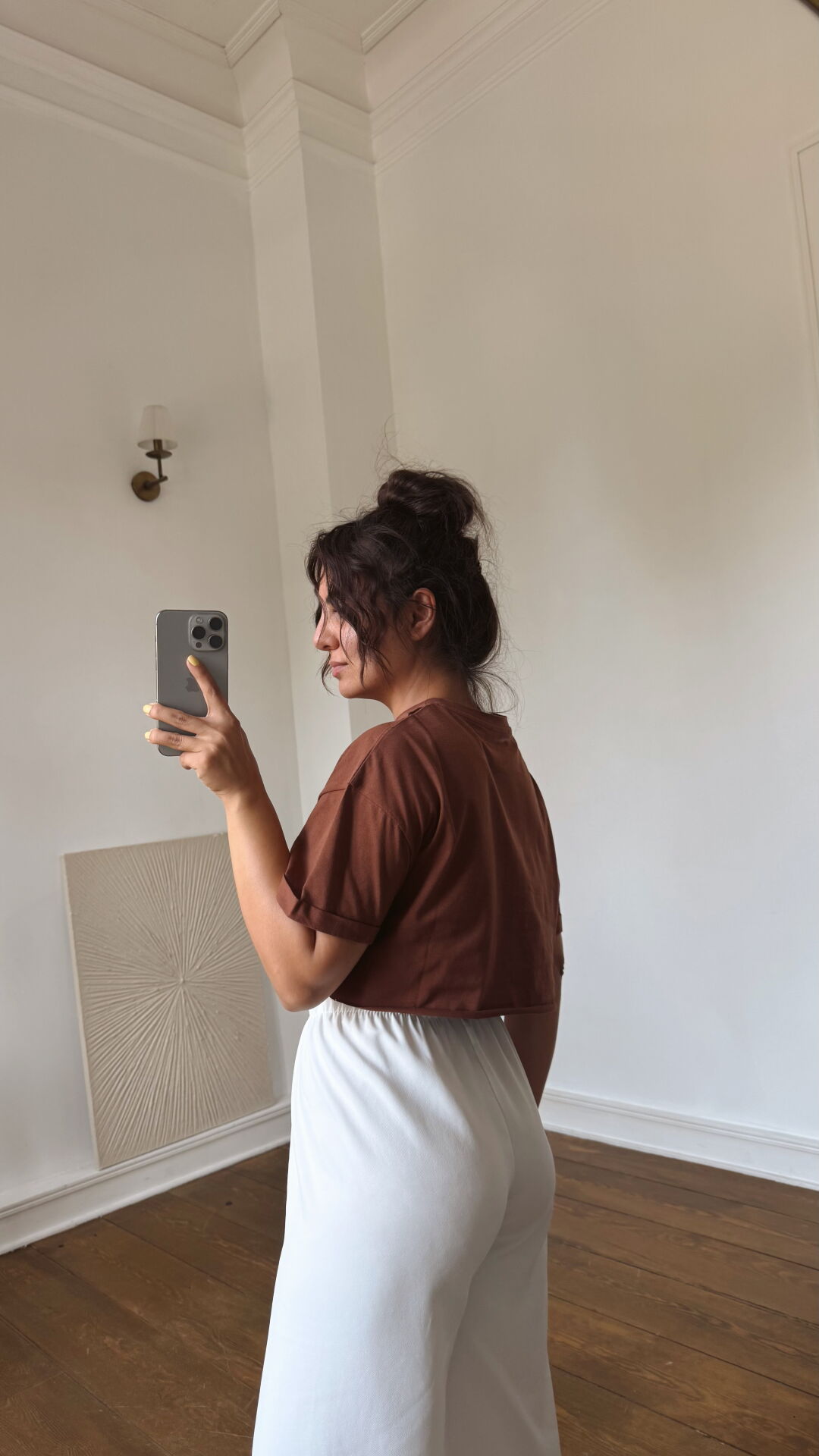 Kesik Uç Crop Tişört-Kahve