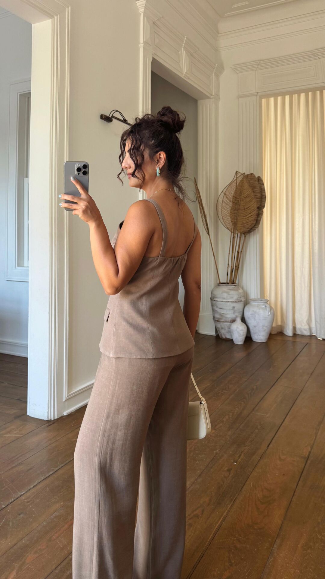 Süs Cep Düğmeli Bluz Kahve