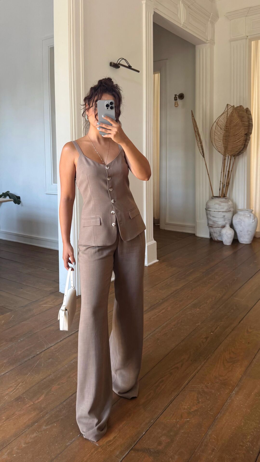 Süs Cep Düğmeli Bluz Kahve