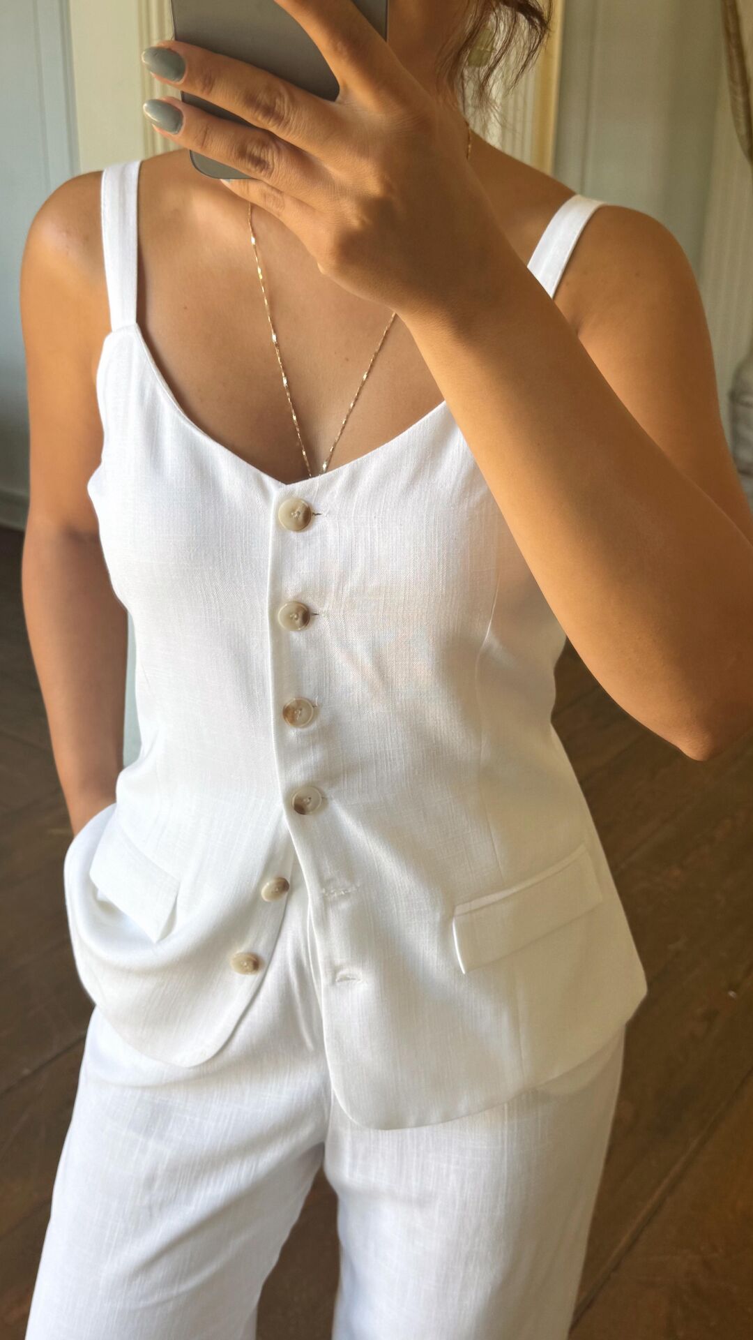 Süs Cep Düğmeli Bluz Ekru