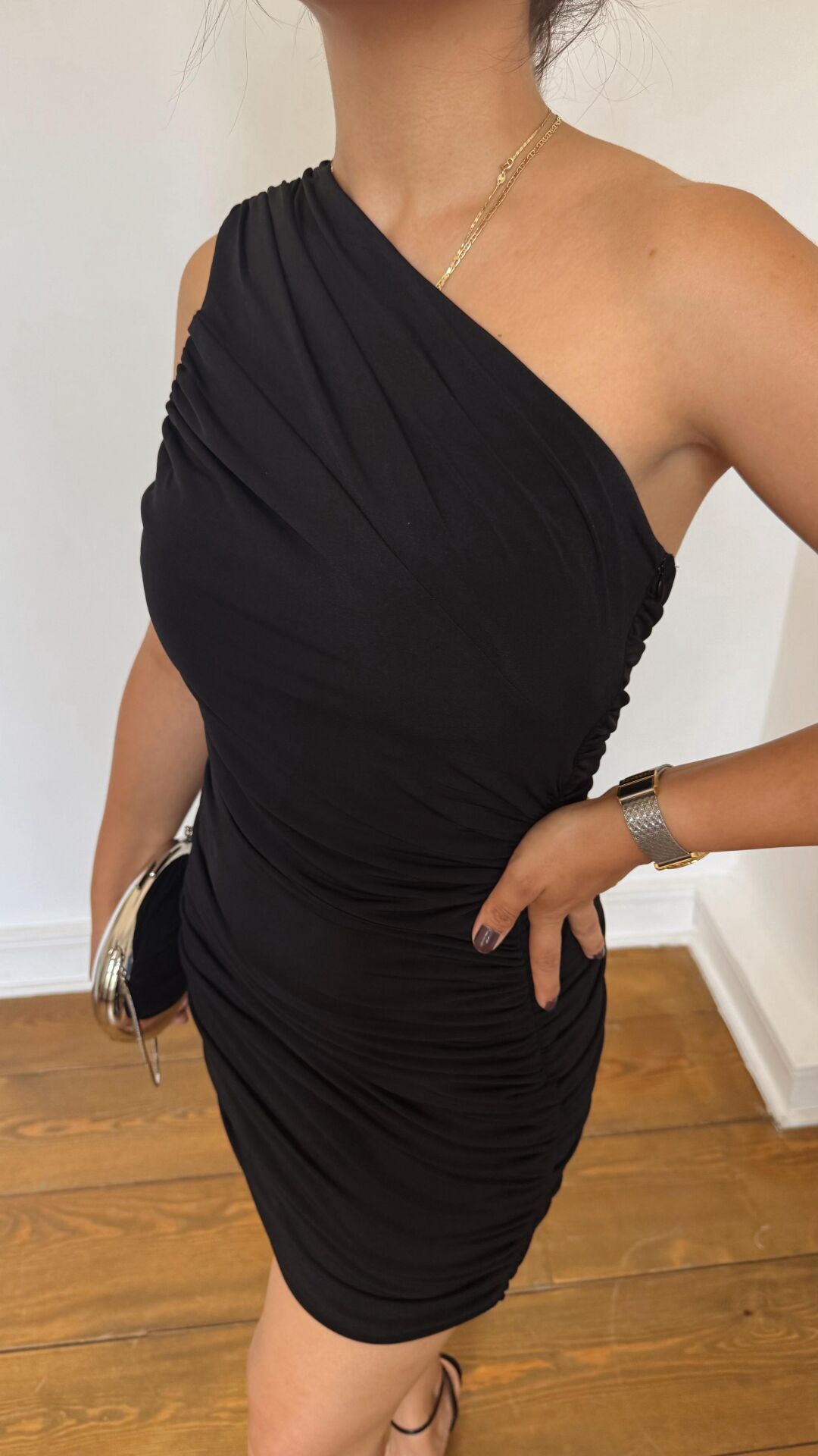 Drapeli Elbise Siyah