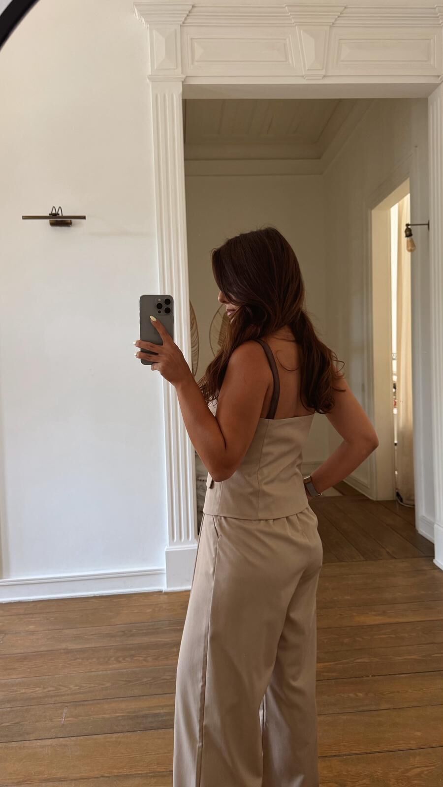 Askılı Düğmeli Bluz Bej