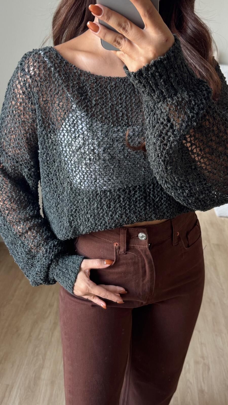 Kayık Yaka Merserize Bluz Haki