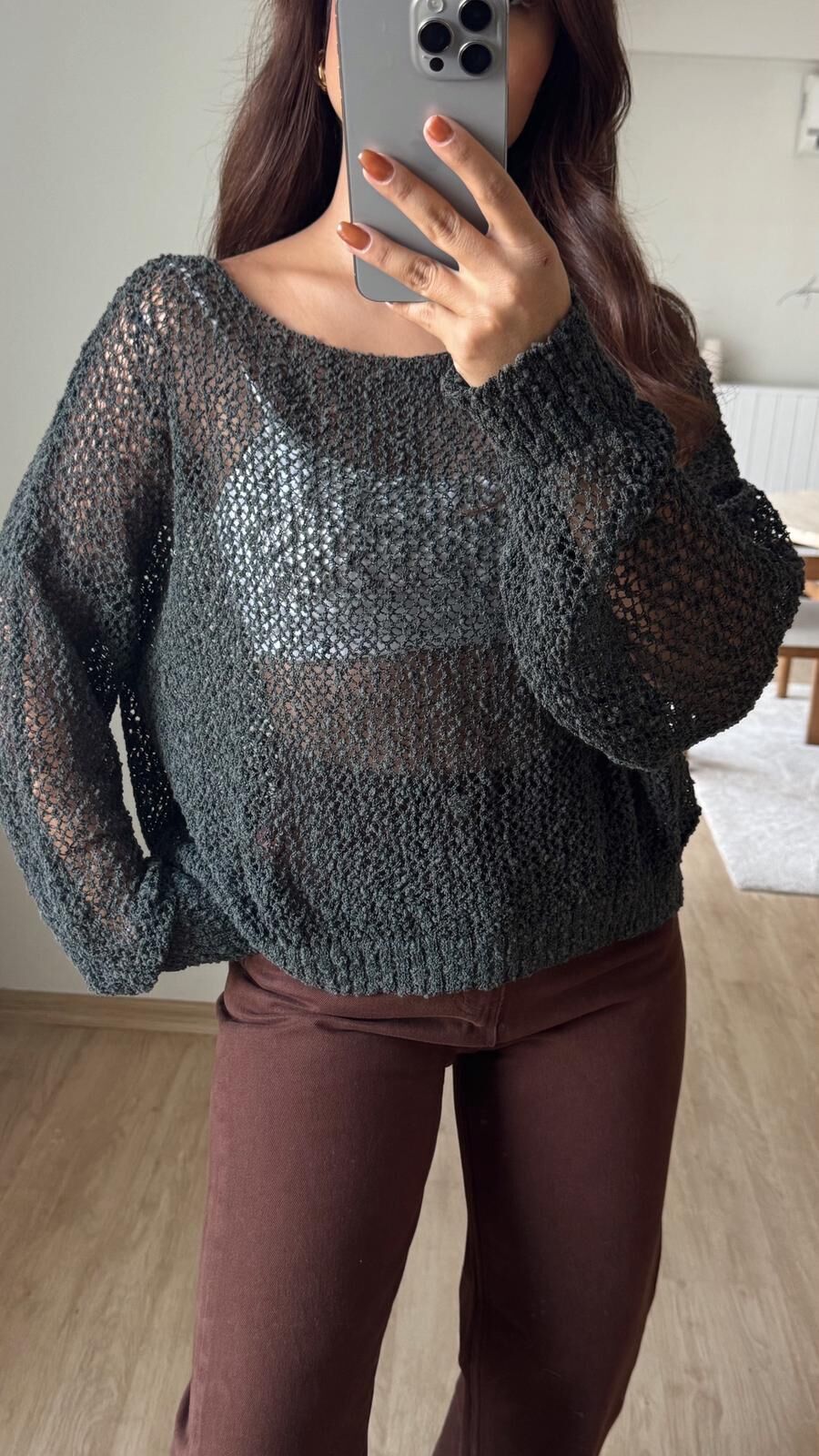 Kayık Yaka Merserize Bluz Haki