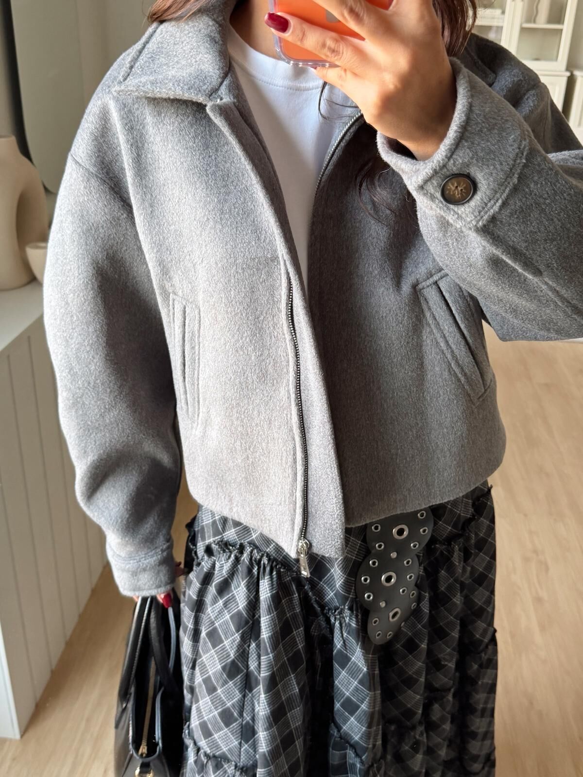 Fermuarlı Kaşe Ceket Antrasit