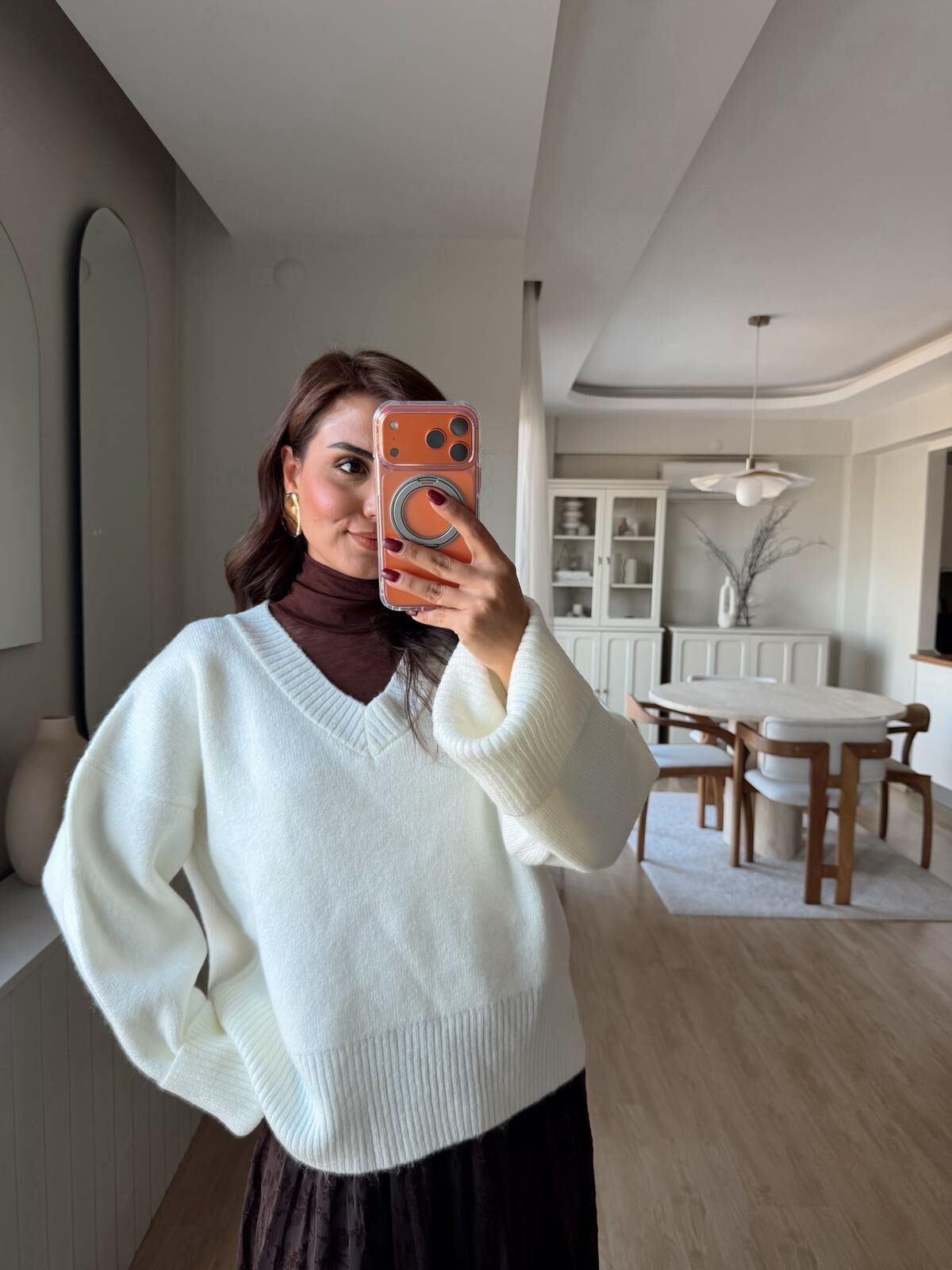 V Yaka Triko Kazak Ekru