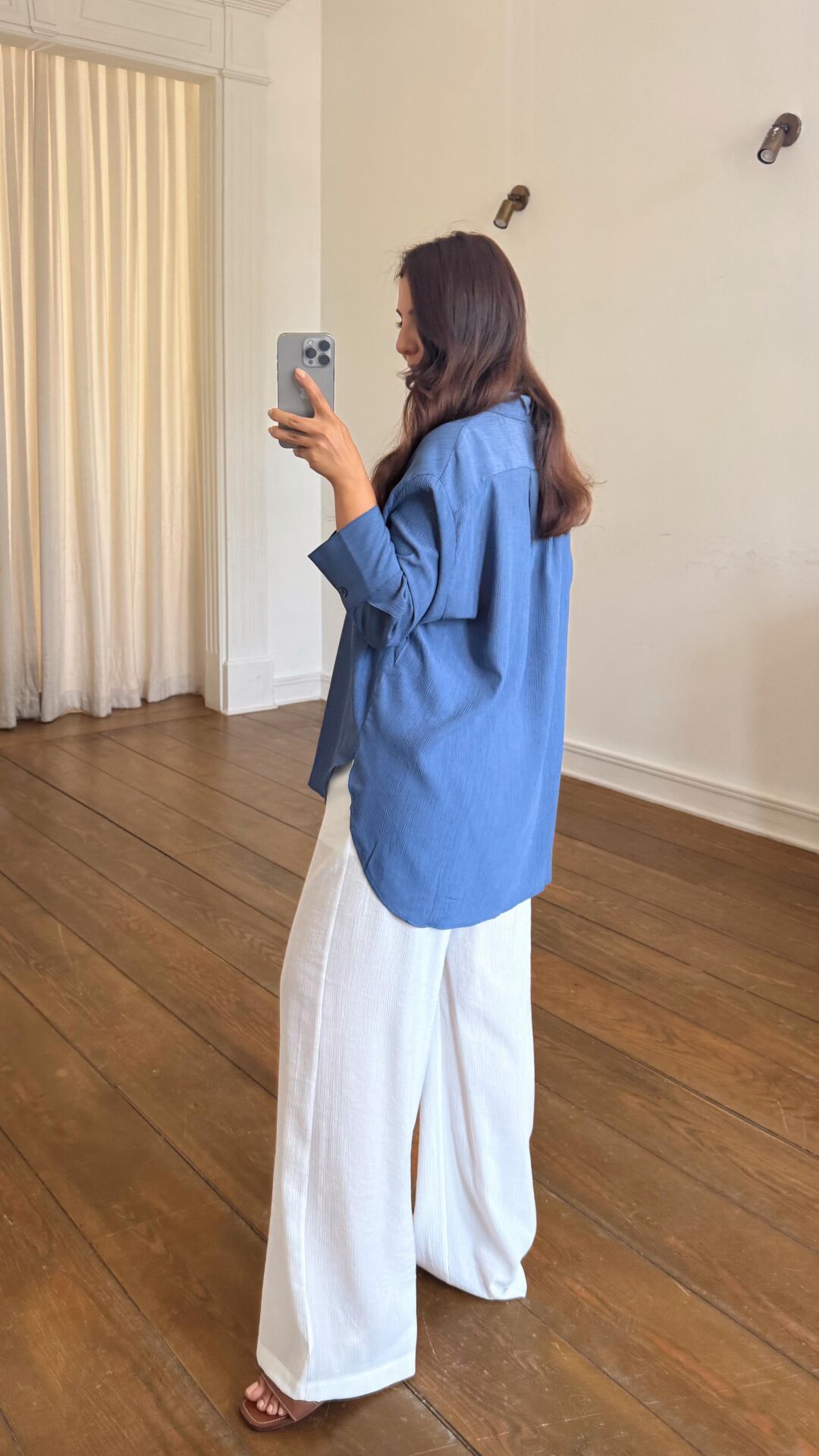 Manşetli İndigo Gömlek