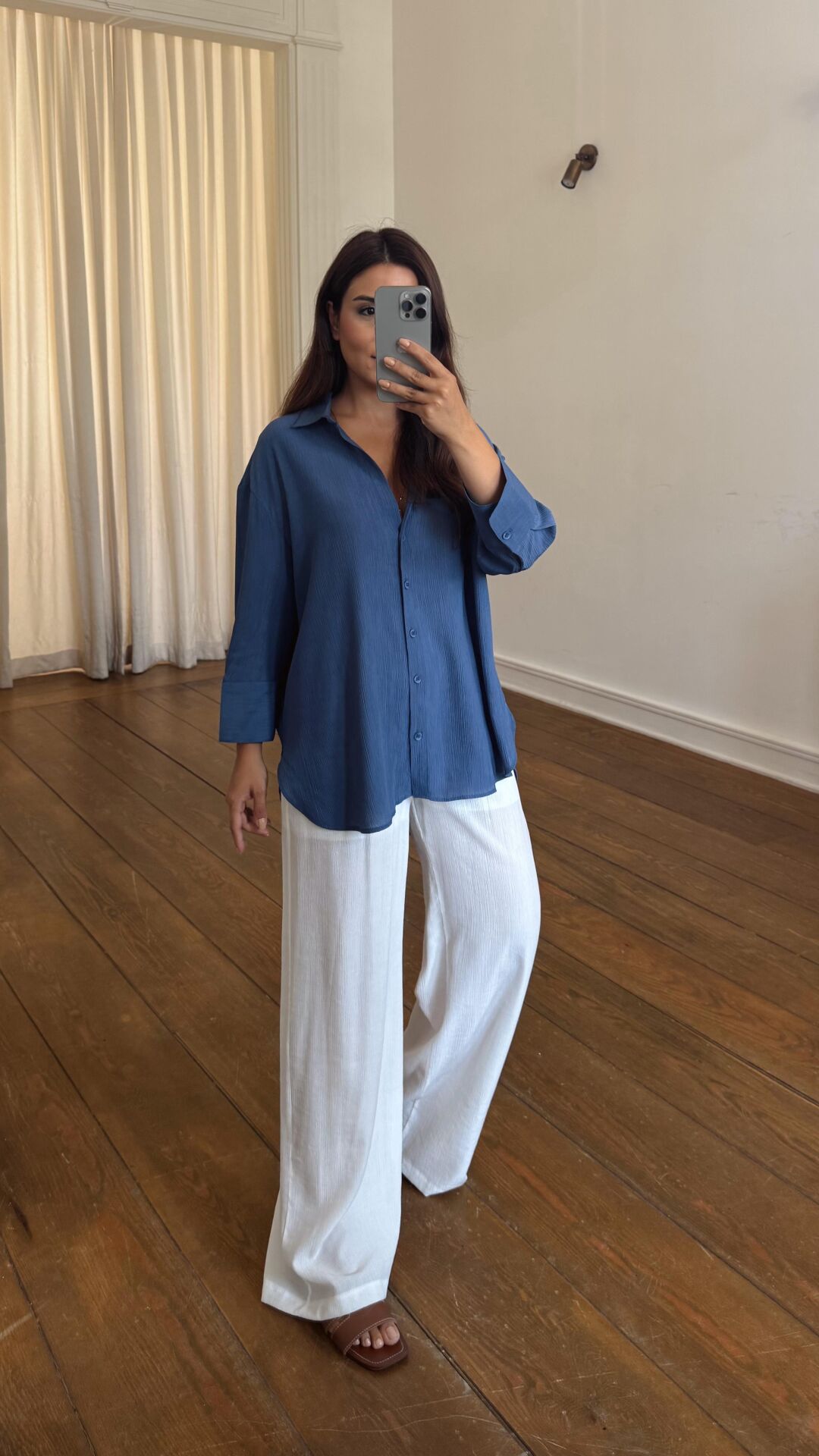 Manşetli İndigo Gömlek