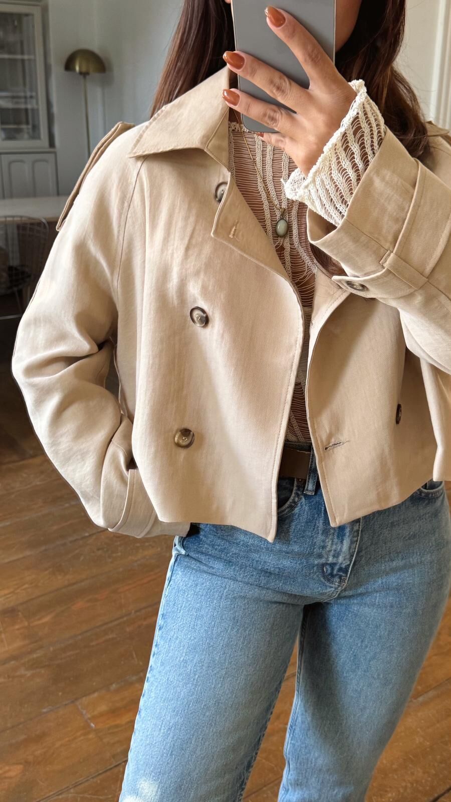 Detaylı Crop Trench Bej