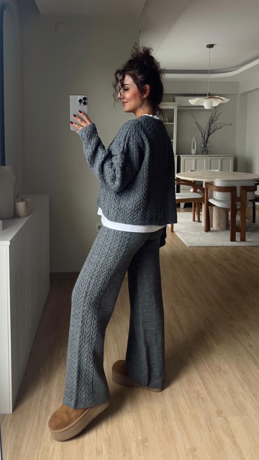 Saç Örgü Triko Takım Gri