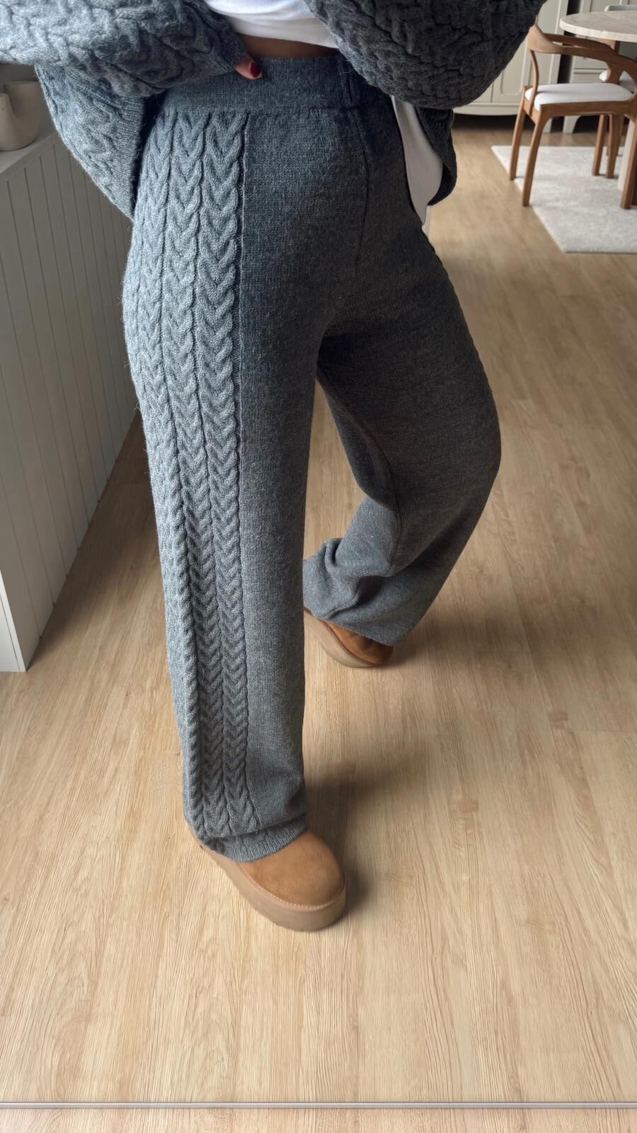 Saç Örgü Triko Takım Gri