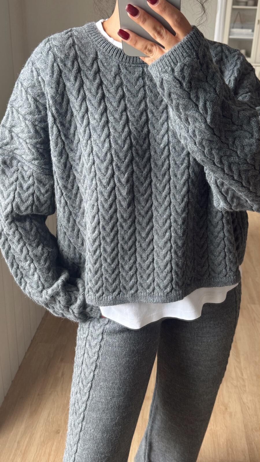 Saç Örgü Triko Takım Gri