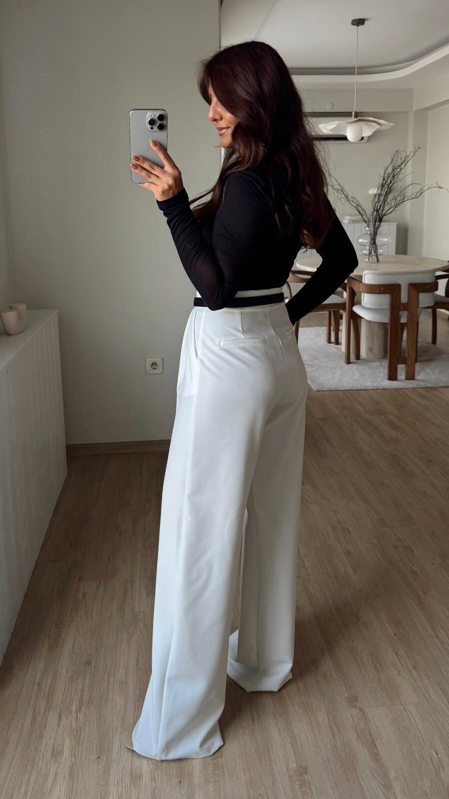 Pileli Palazzo Pantolon Beyaz