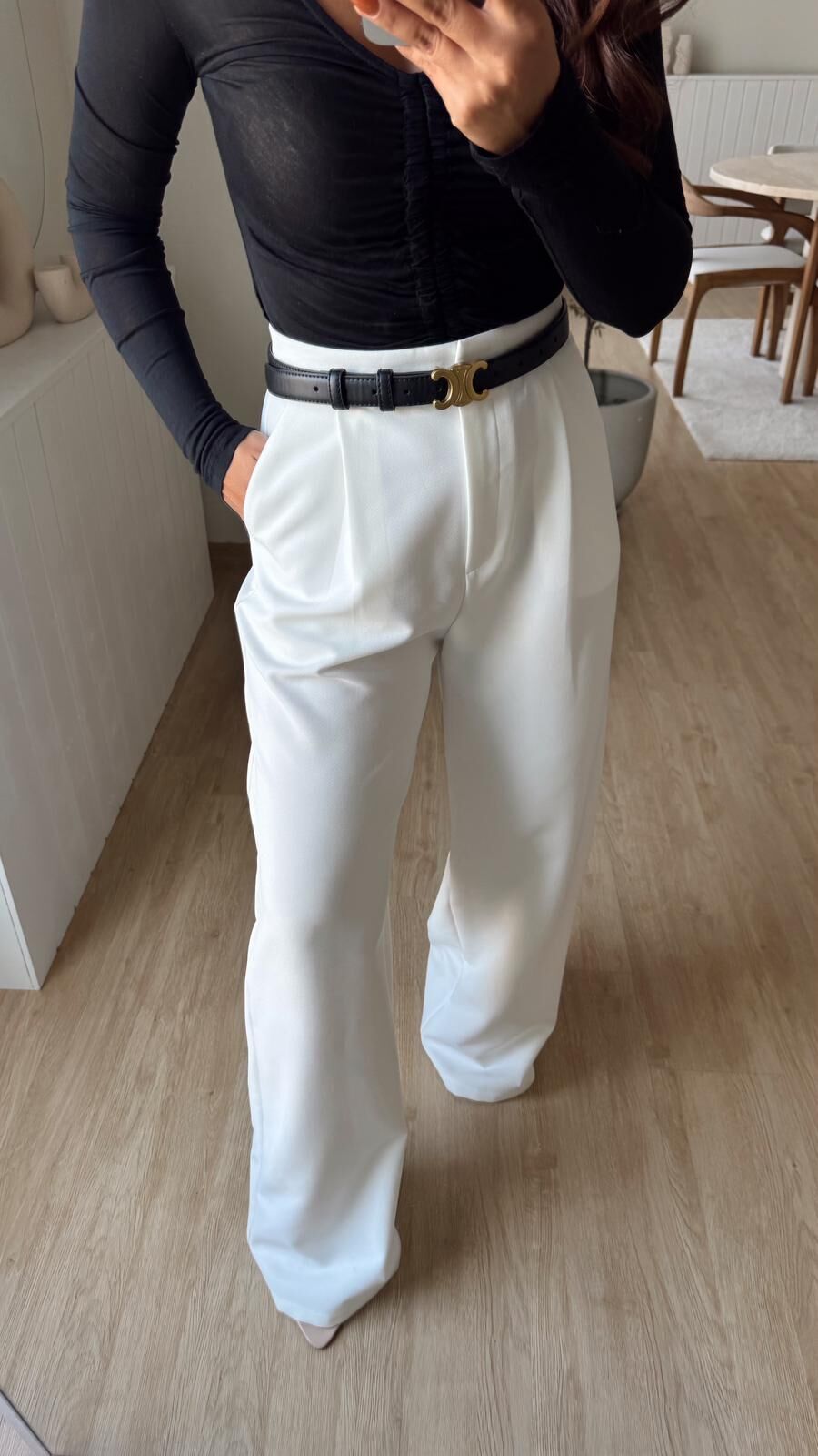 Pileli Palazzo Pantolon Beyaz