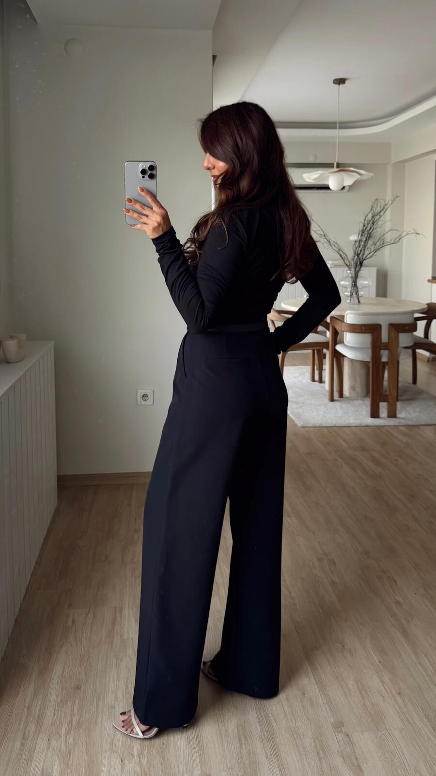 Pileli Palazzo Pantolon Siyah