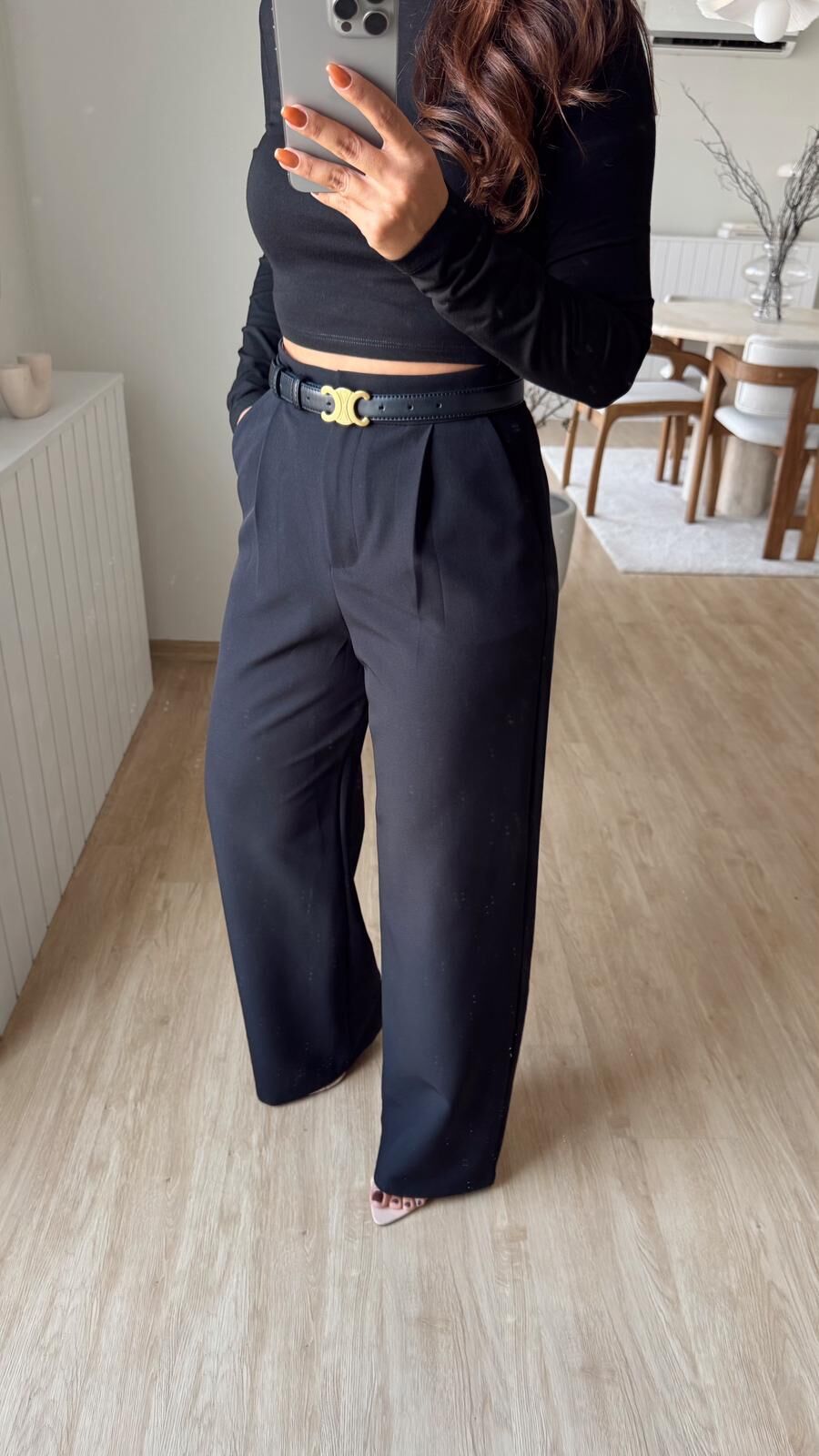 Pileli Palazzo Pantolon Siyah