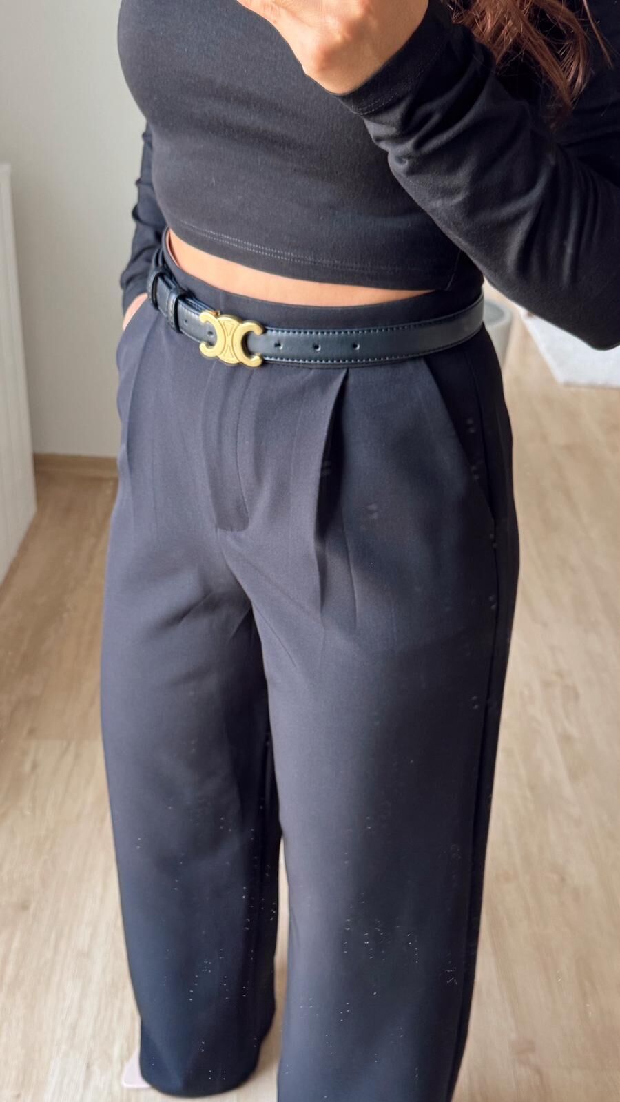 Pileli Palazzo Pantolon Siyah