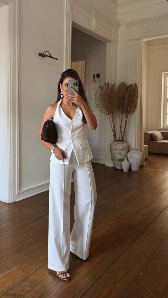 Boyundan Bağlamalı Takım Beyaz