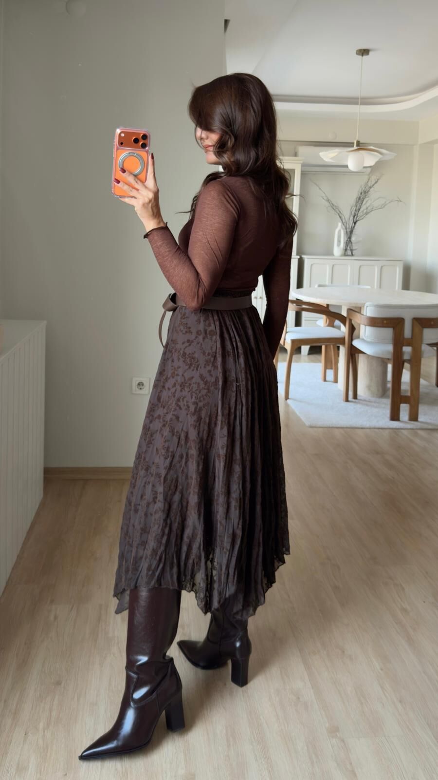 Kadife Çiçekli Mesh Etek