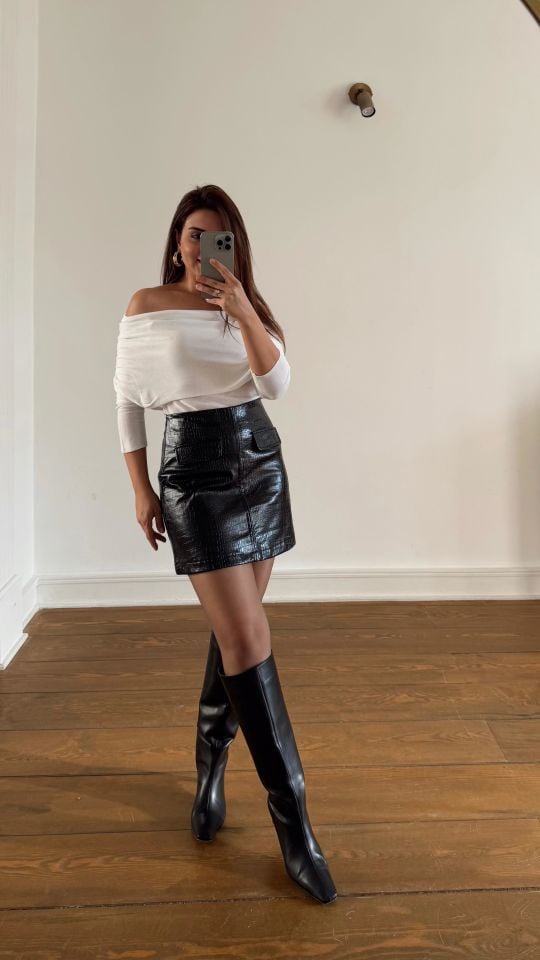 Crocodil Deri Etek Siyah