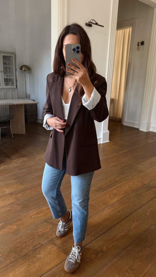 Garnili Kumaş Blazer Kahve