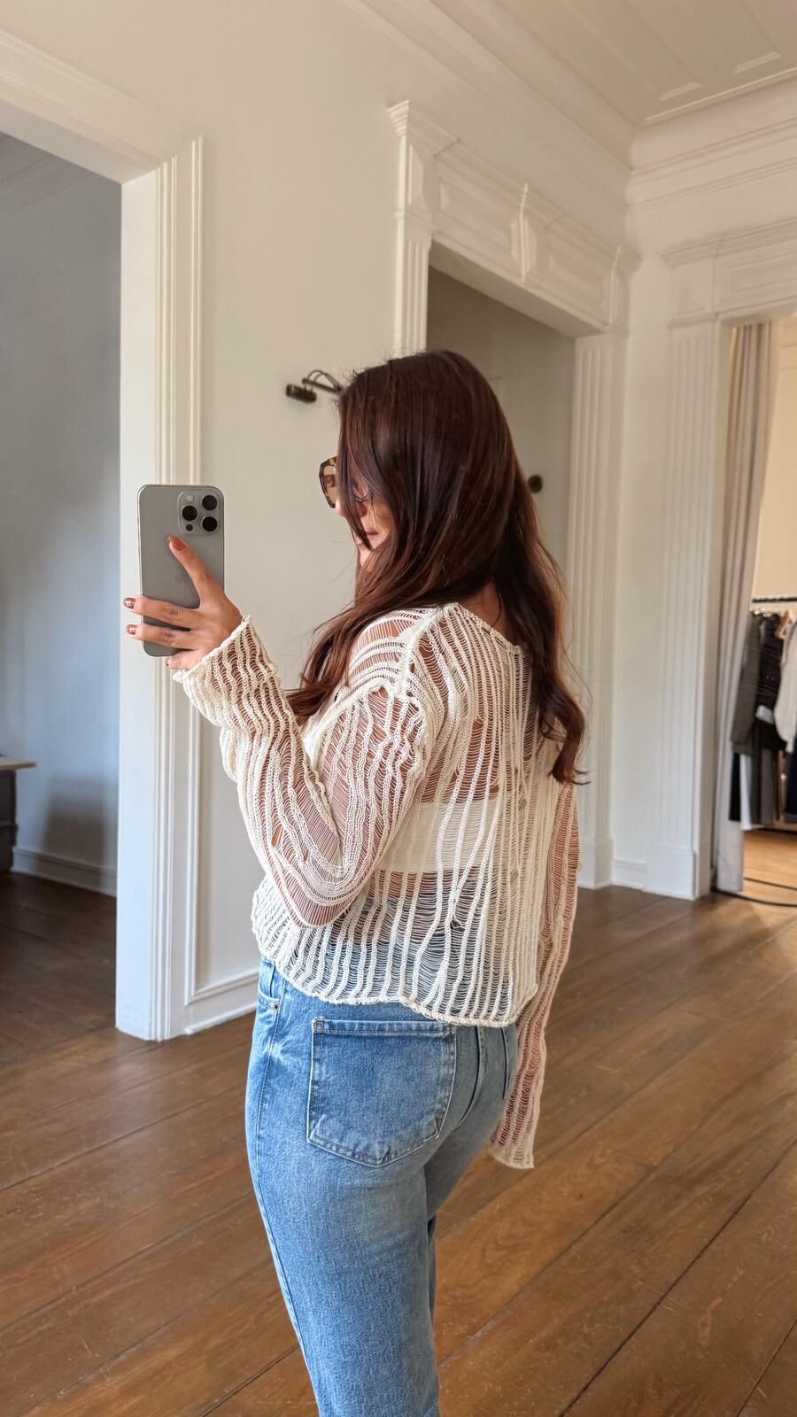 Ajurlu Transparan Bluz Ekru