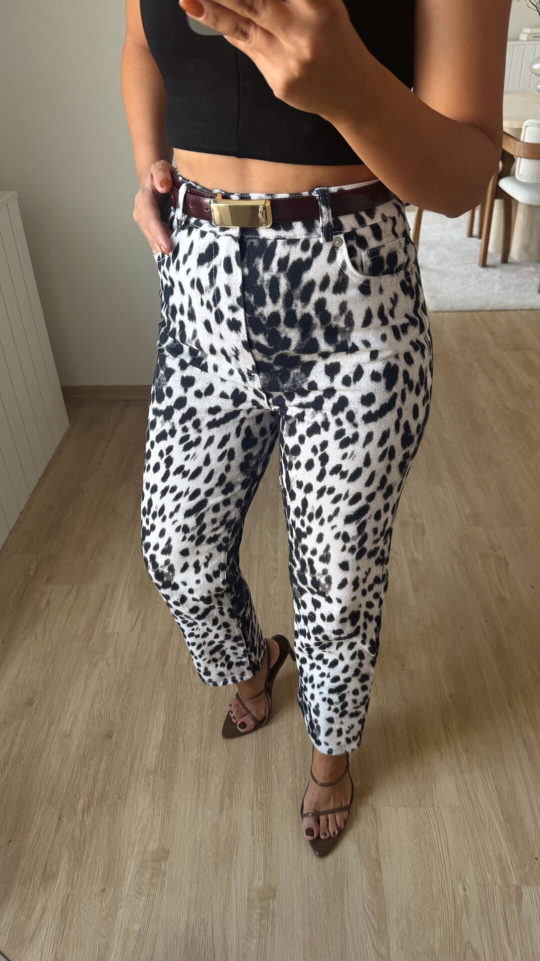 Siyah Beyaz Leopar Pantolon