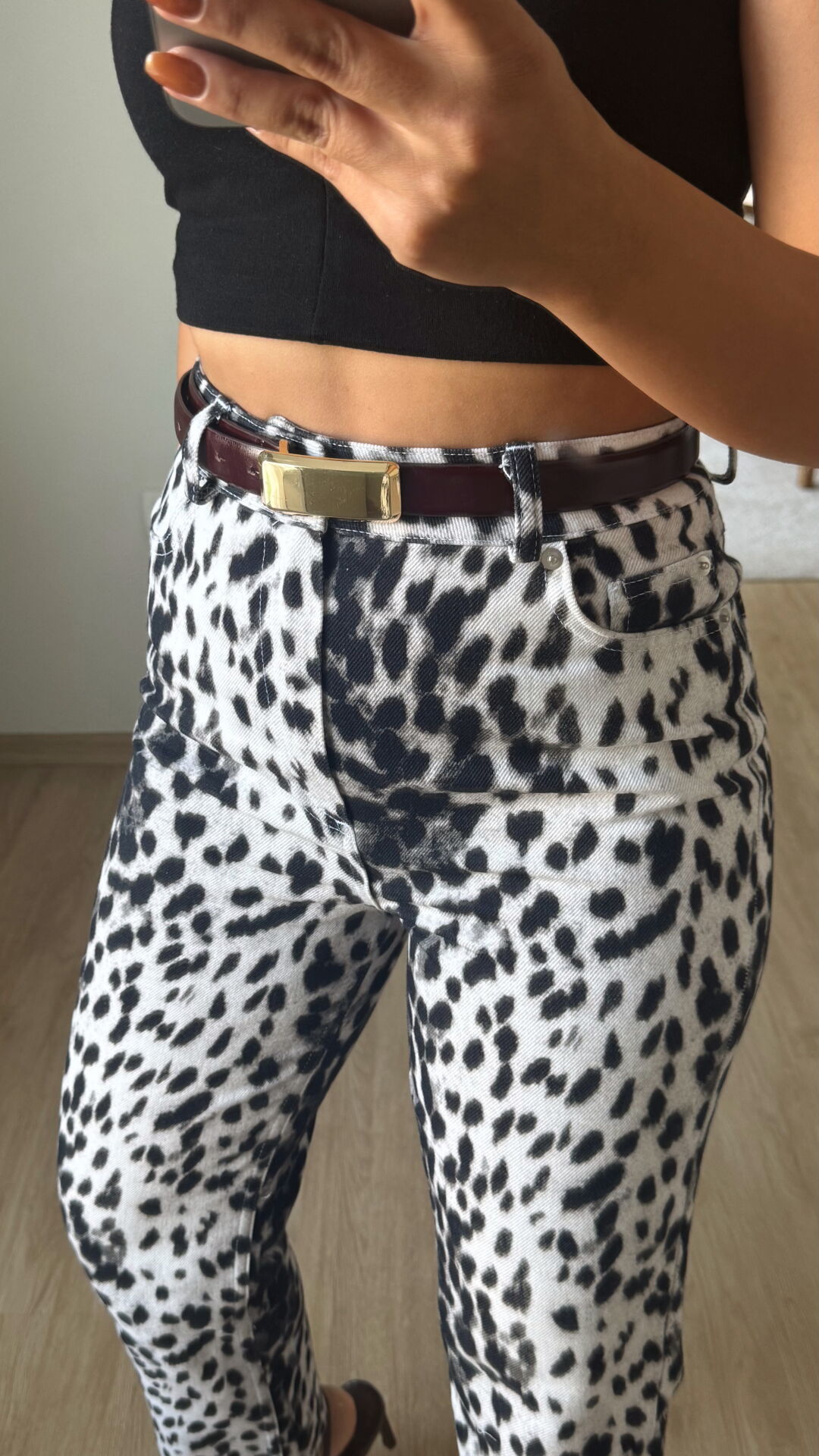 Siyah Beyaz Leopar Pantolon