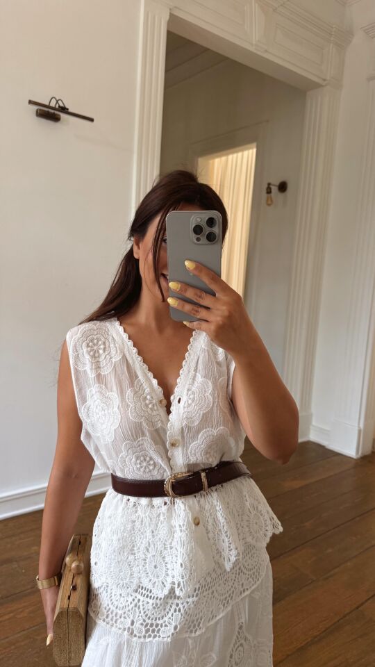 İşlemeli Yelek Ekru