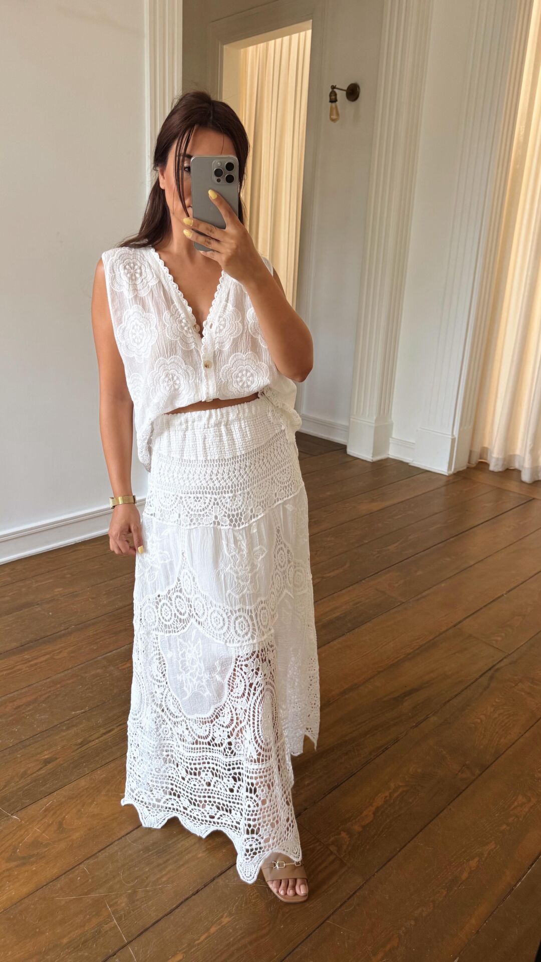 İşlemeli Etek Ekru