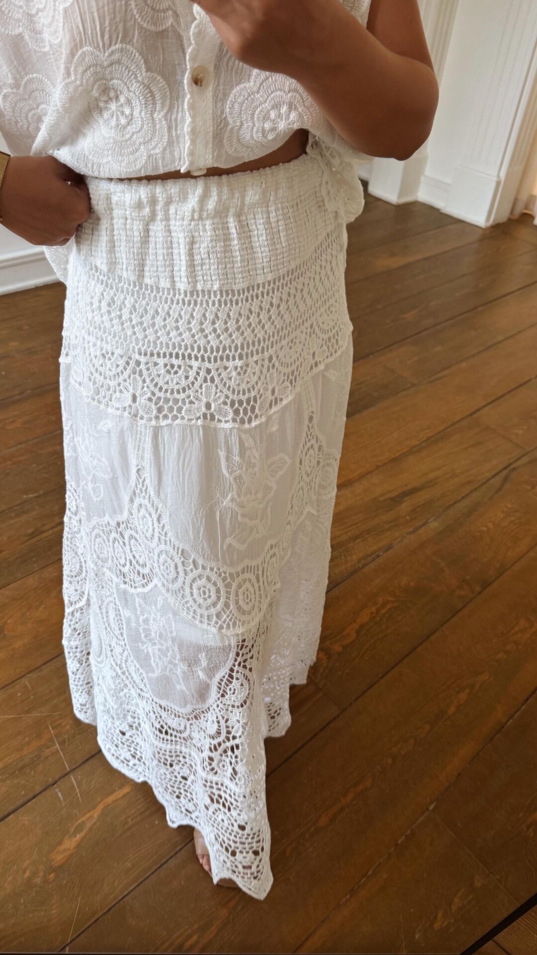 İşlemeli Etek Ekru