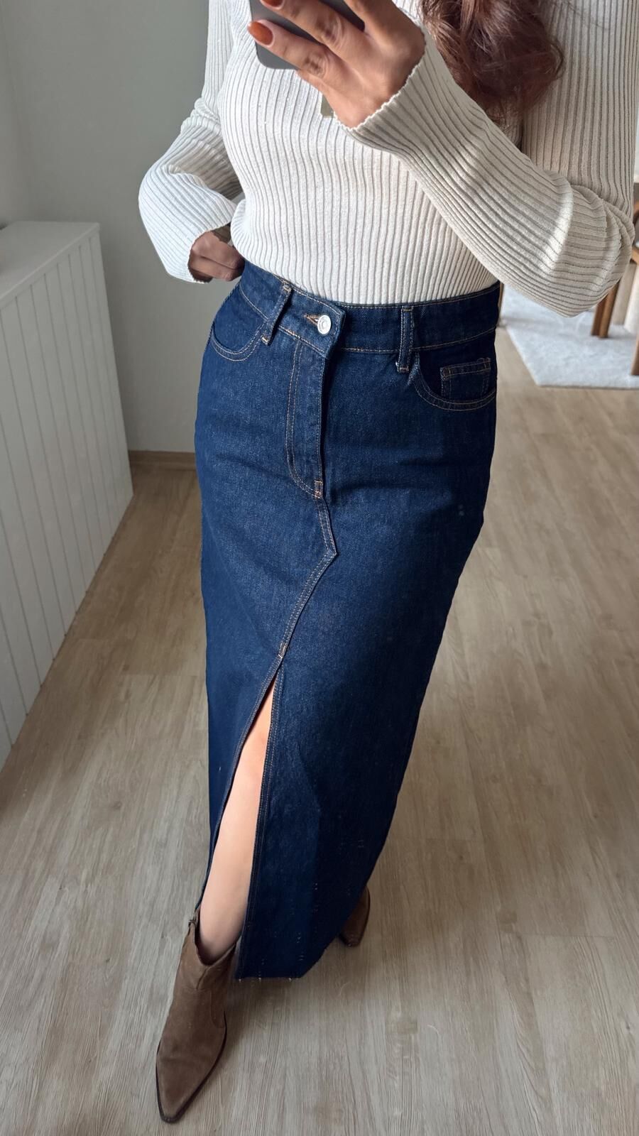 Yırtmaçlı Lacivert Denim Etek