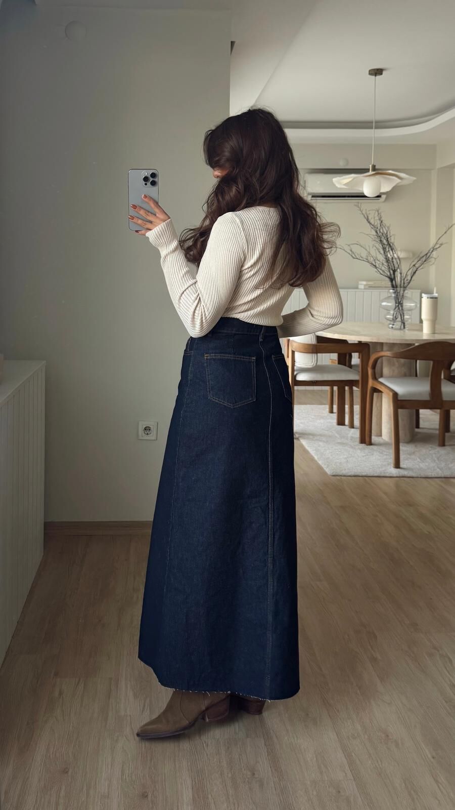 Yırtmaçlı Lacivert Denim Etek