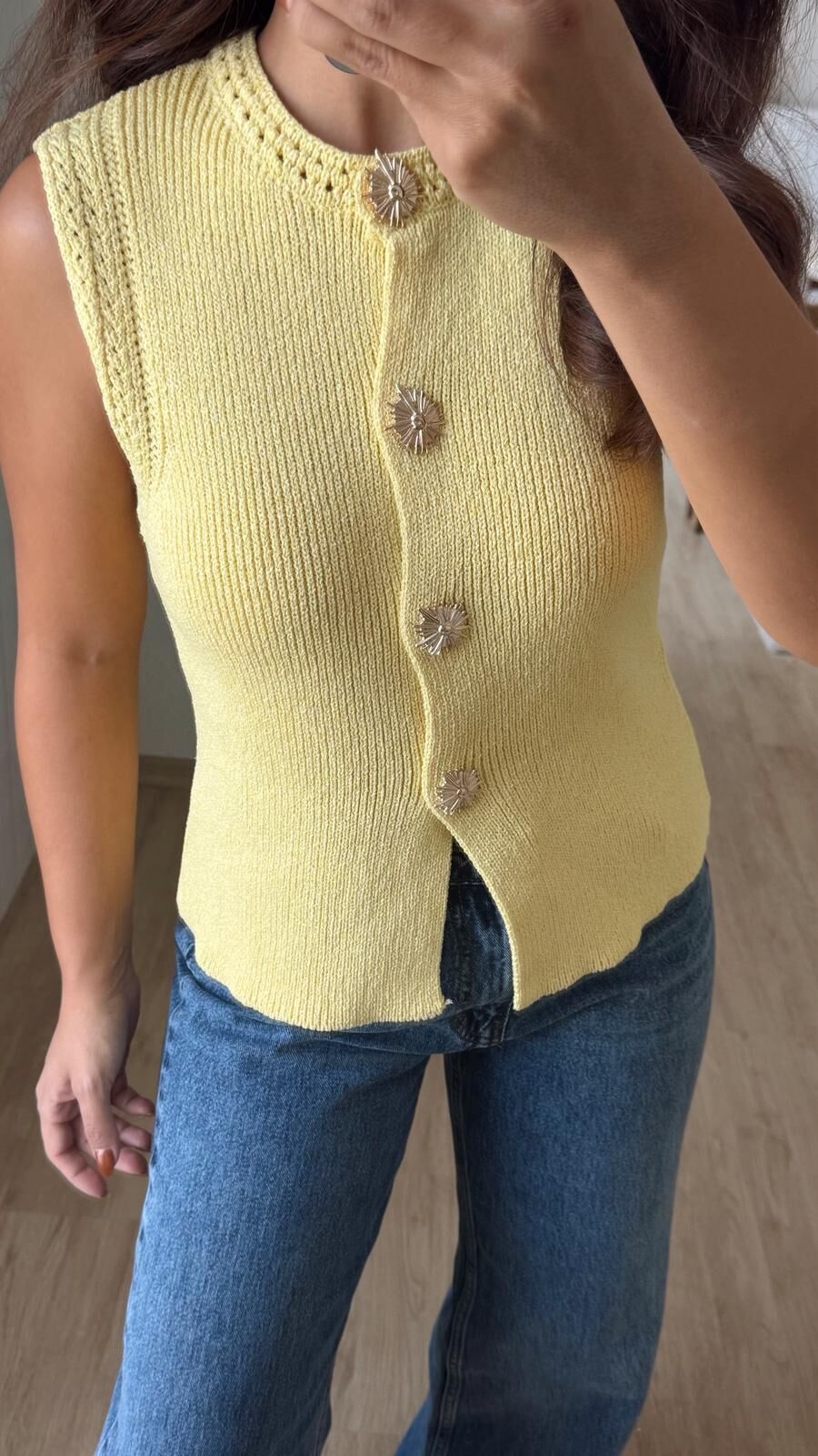 Gold Detay Yelek Sarı