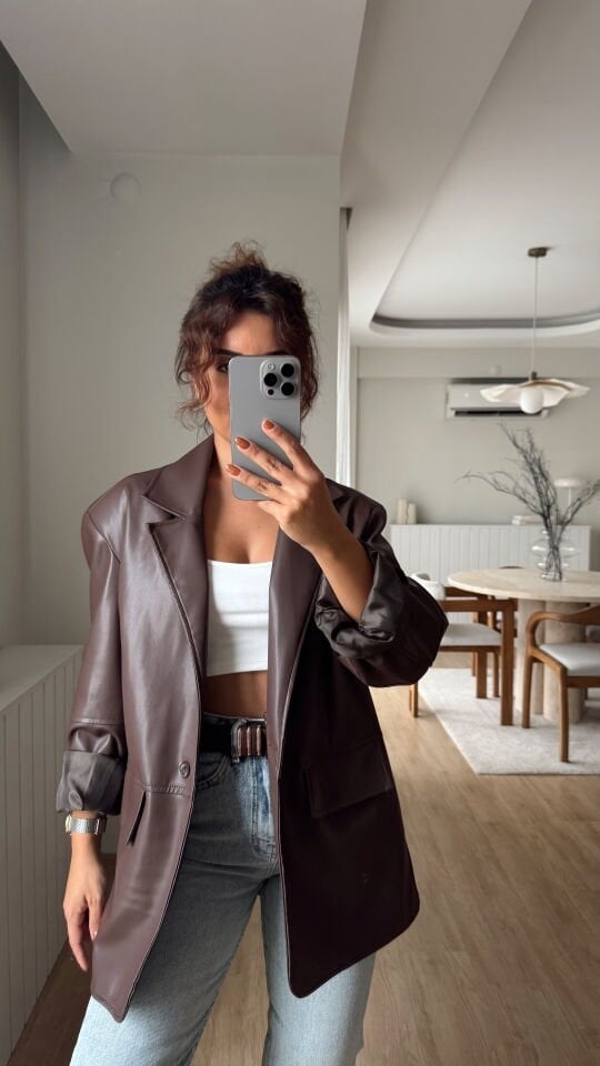 Kahve Deri Blazer