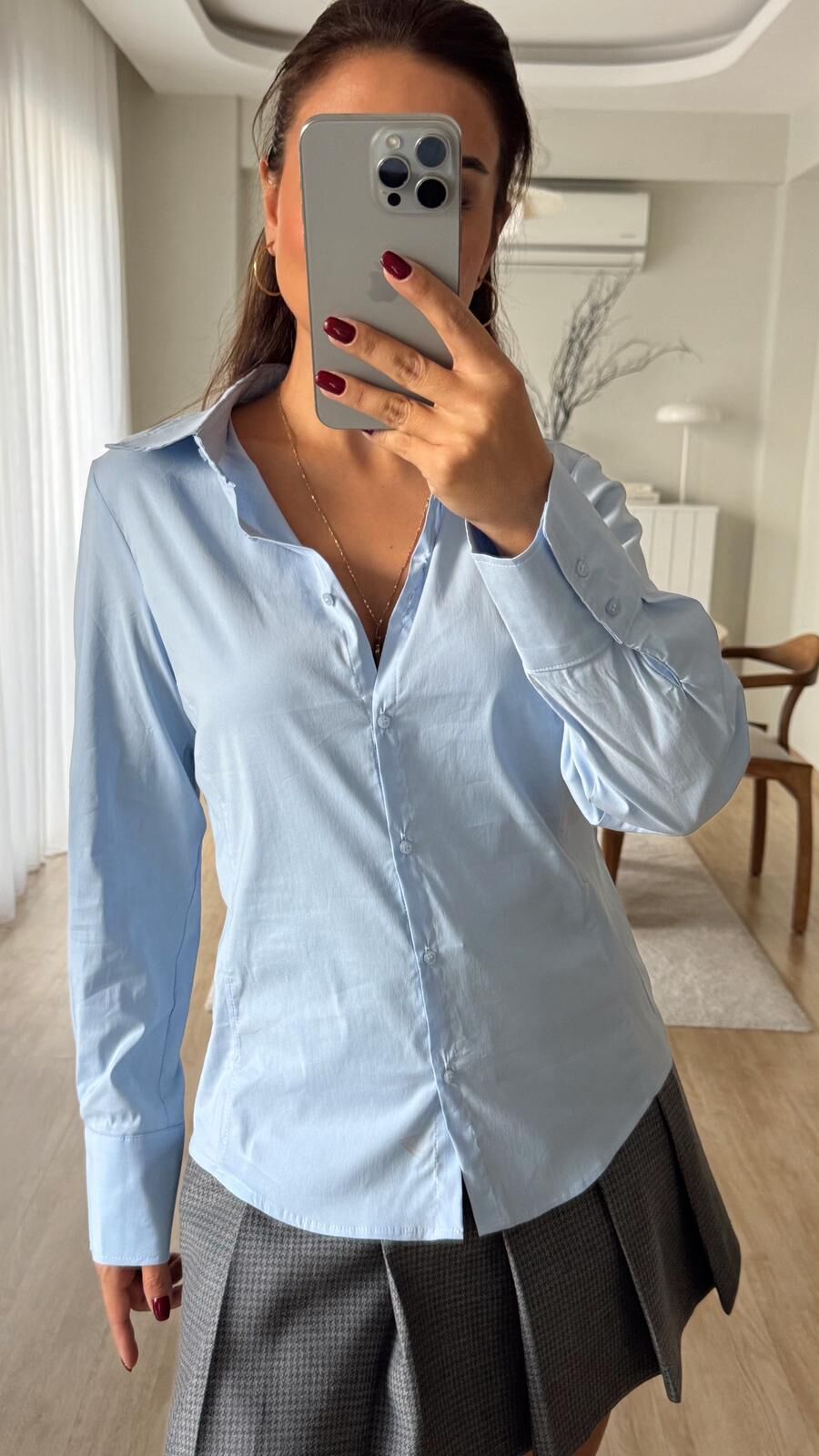 Mavi Strecth Gömlek