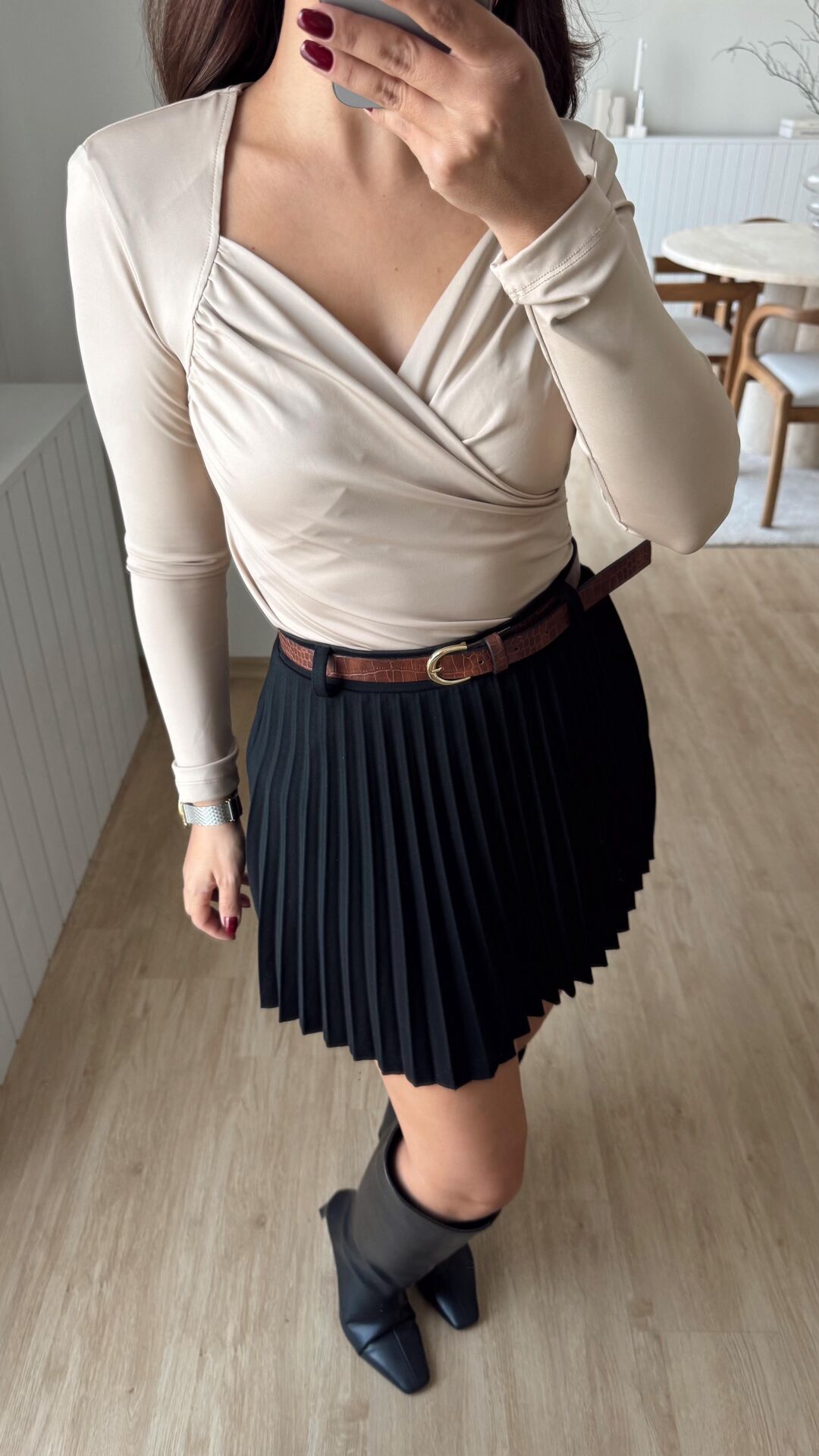 Vatkalı Anvelop Bluz Bej