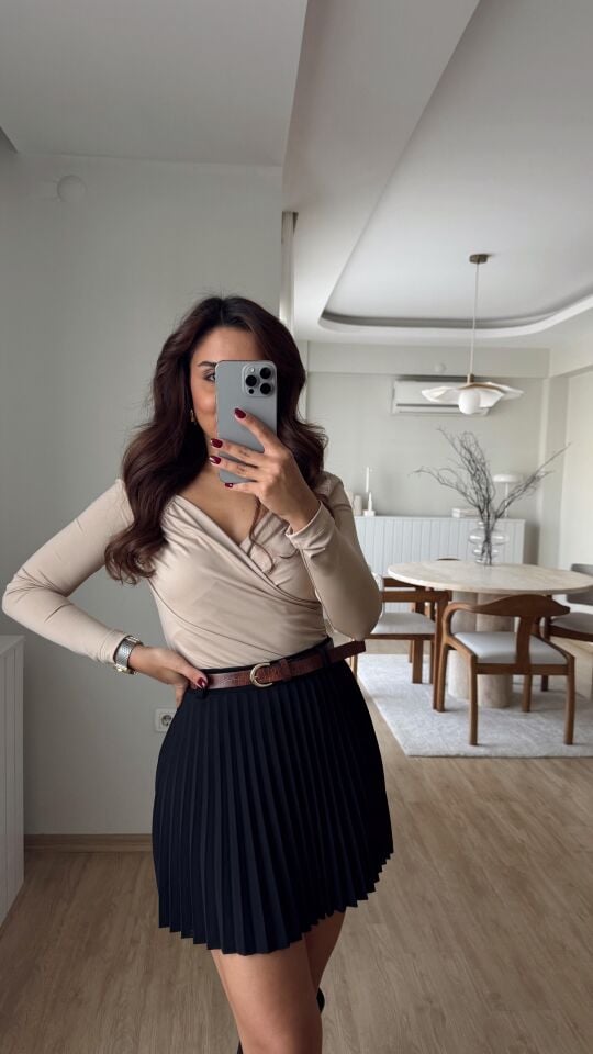 Vatkalı Anvelop Bluz Bej