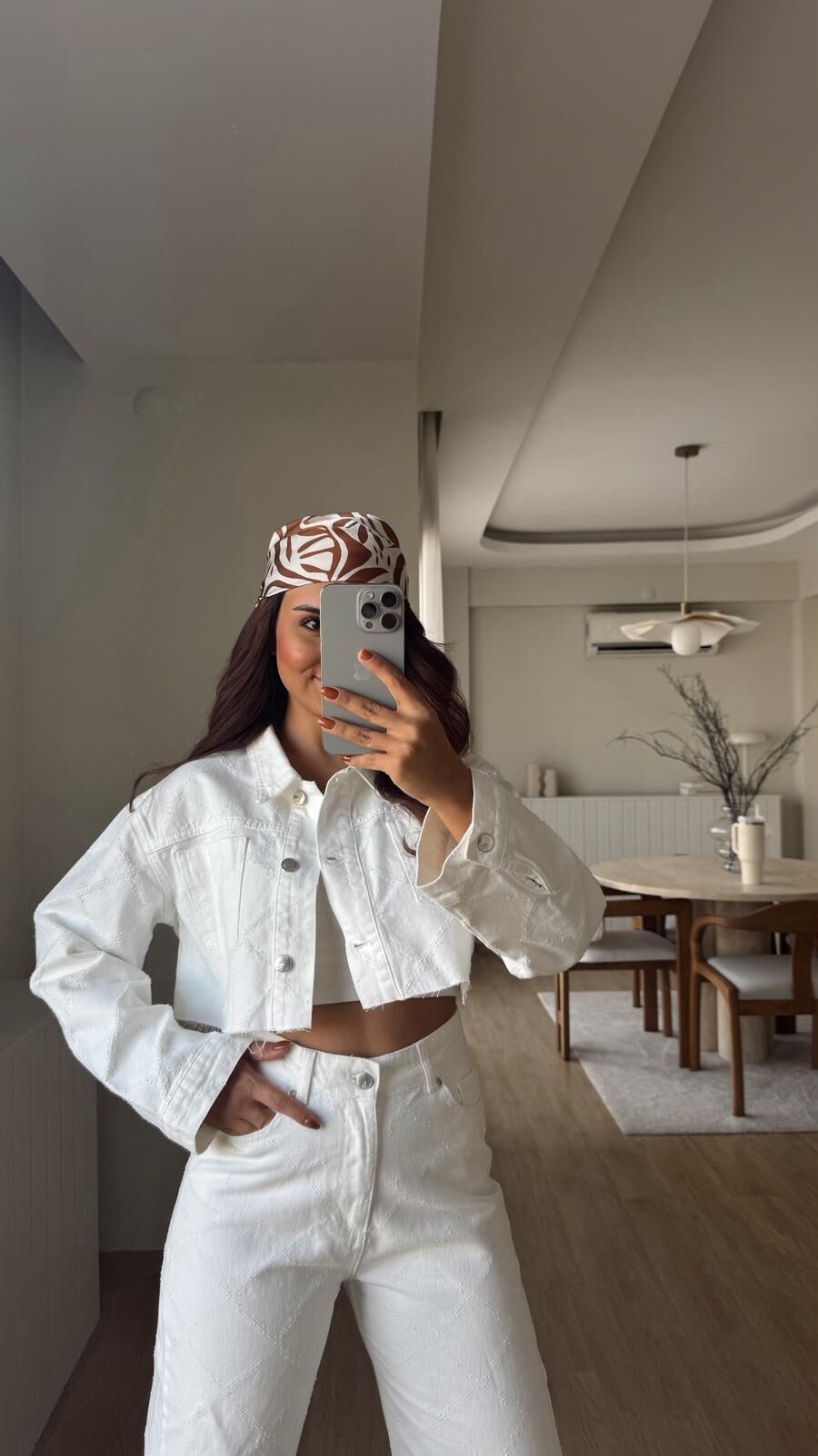 Desenli Crop Denim Ceket