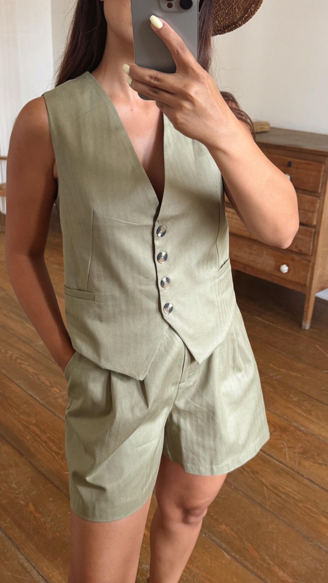 Cotton Yelek Şort Takım Haki