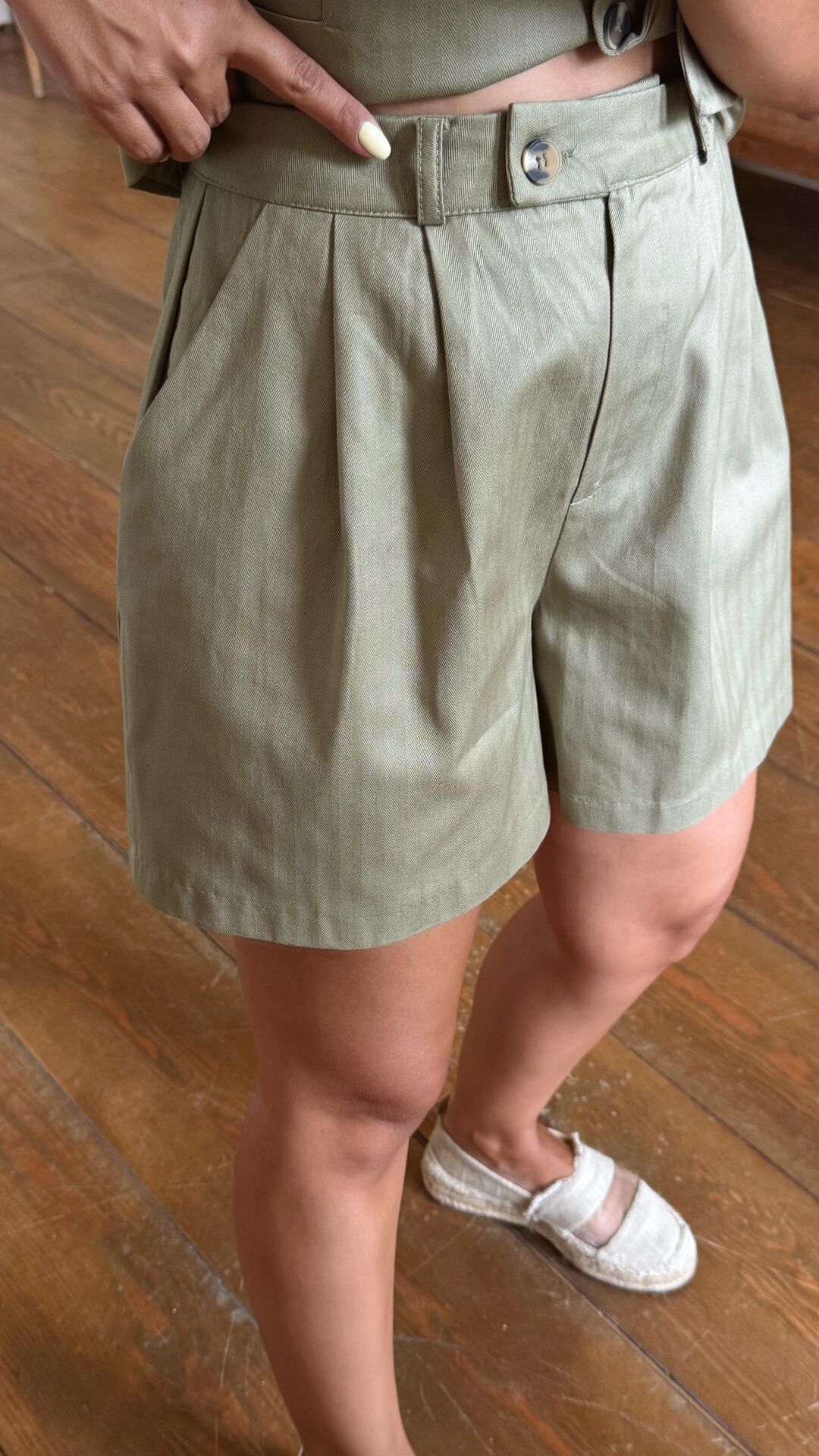 Cotton Yelek Şort Takım Haki