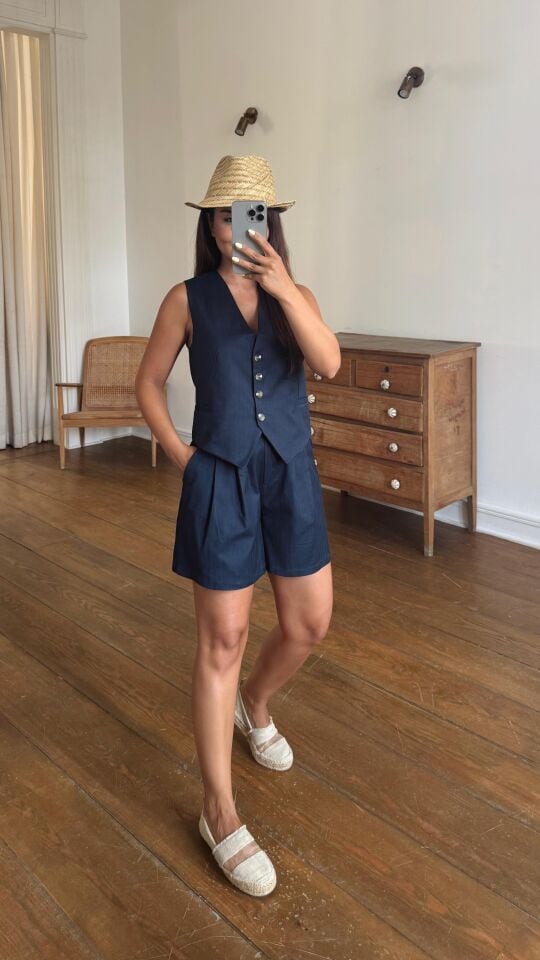 Cotton Yelek Şort Takım Lacivert