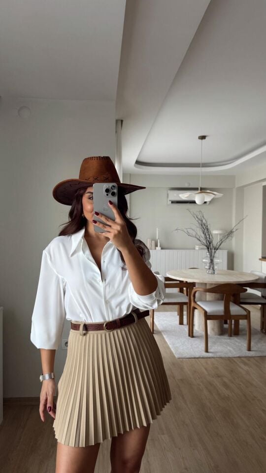 Omuz Dikişli Tunik Gömlek Ekru