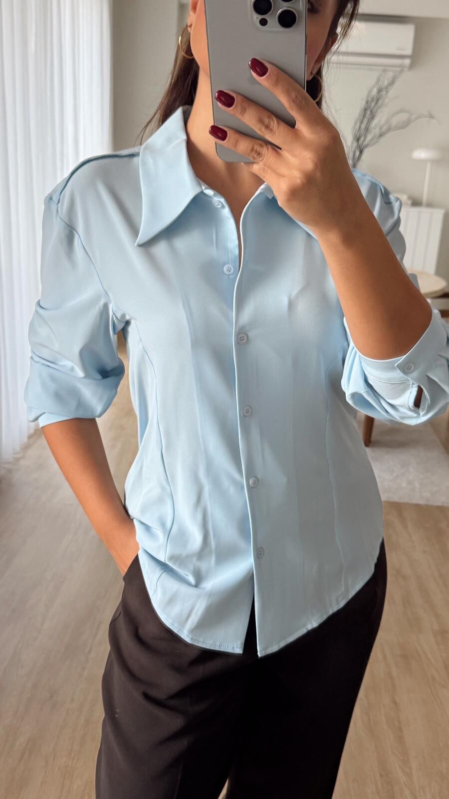 Omuz Dikişli Tunik Gömlek Mavi