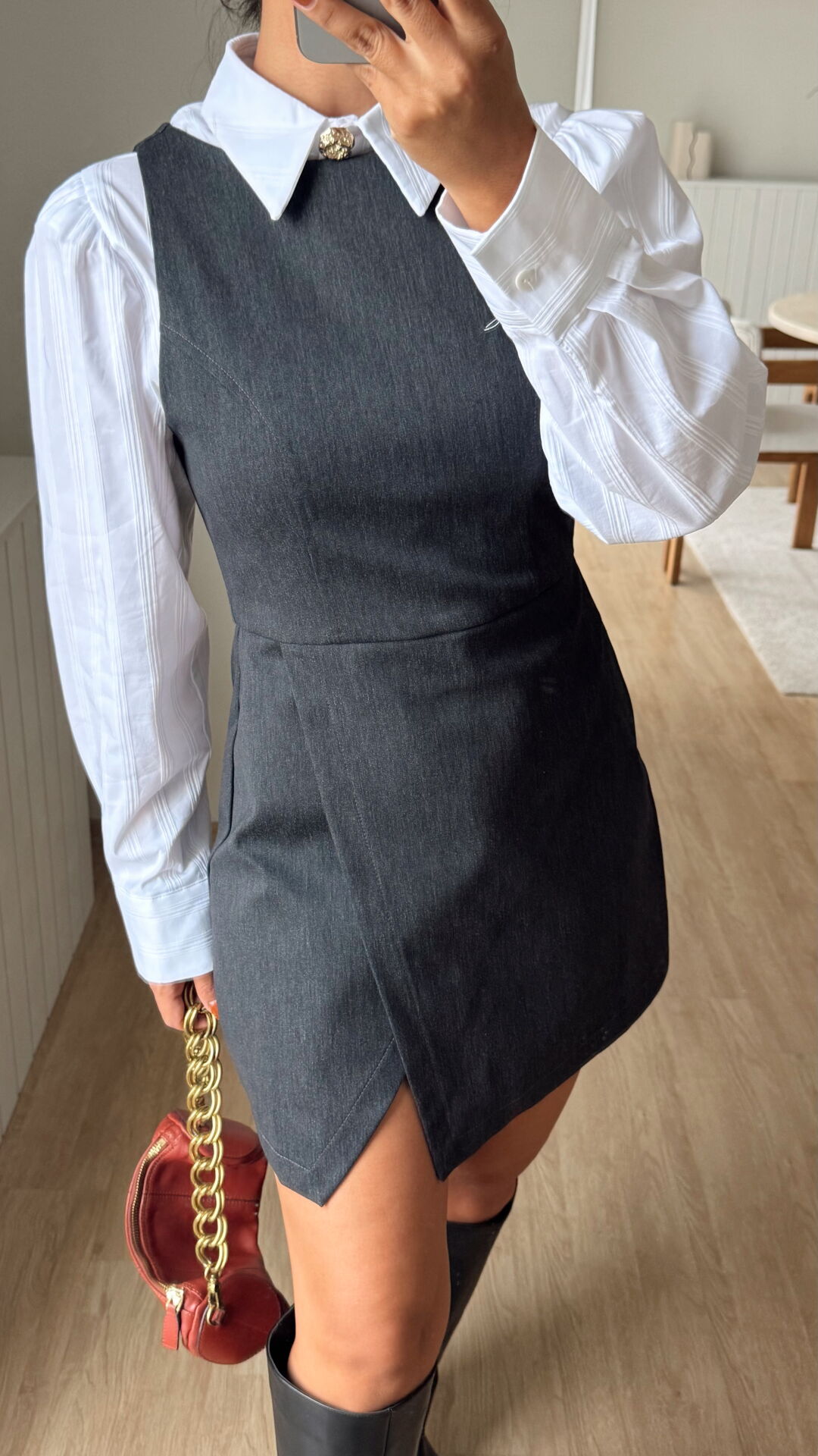 Denim Efekt Etek Tulum