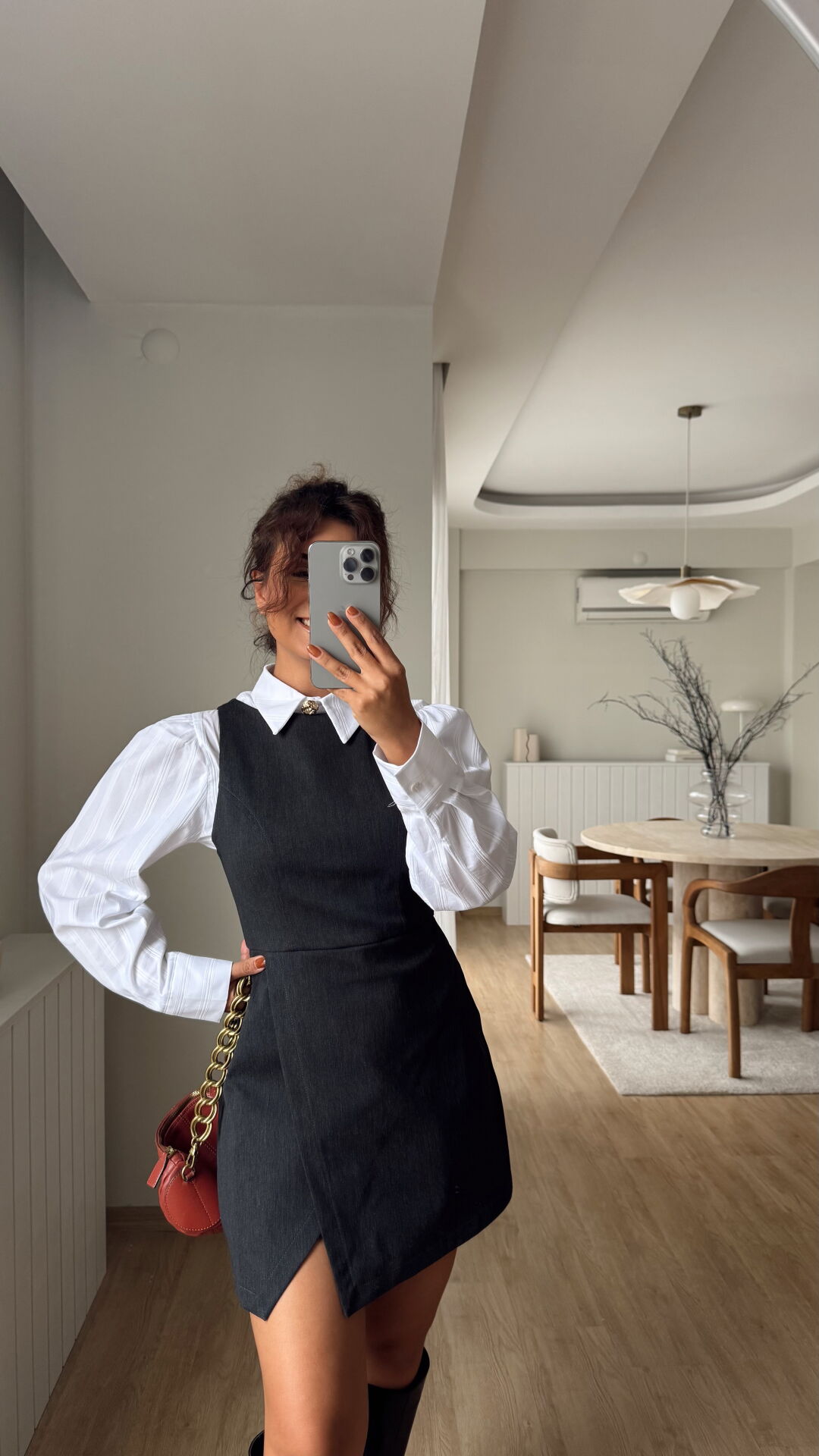 Denim Efekt Etek Tulum