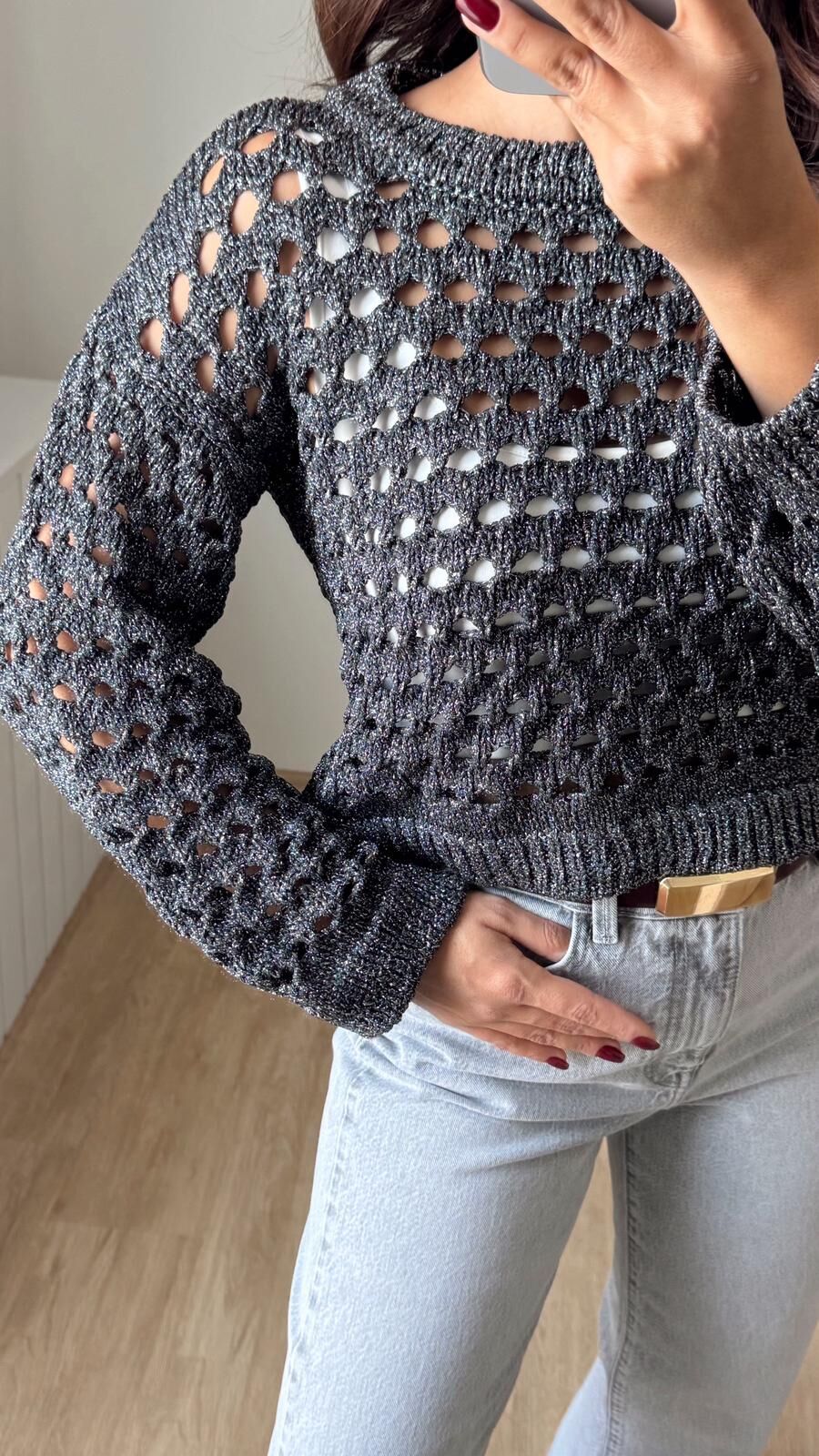 Simli Kısa Triko Antrasit