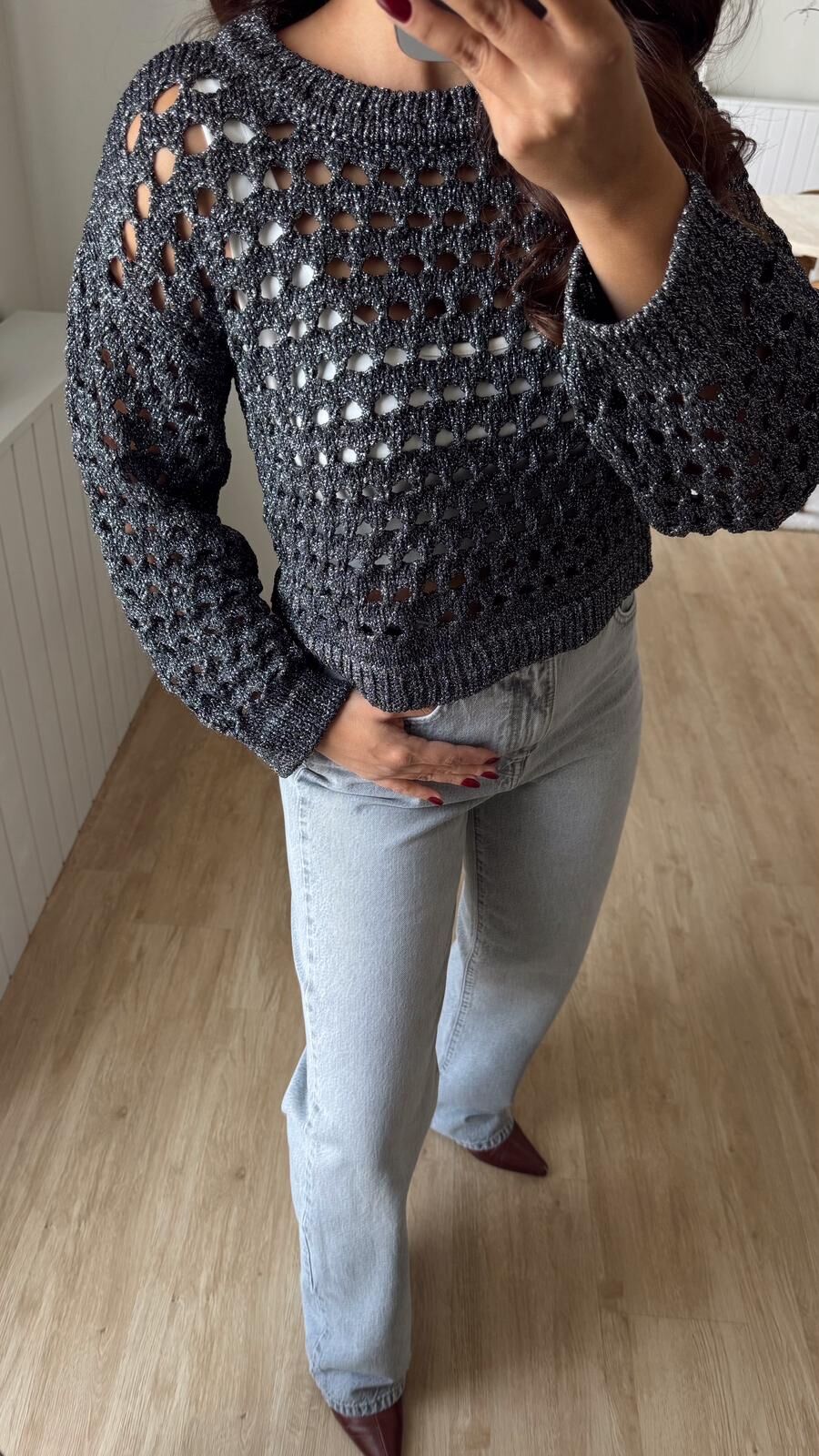 Simli Kısa Triko Antrasit