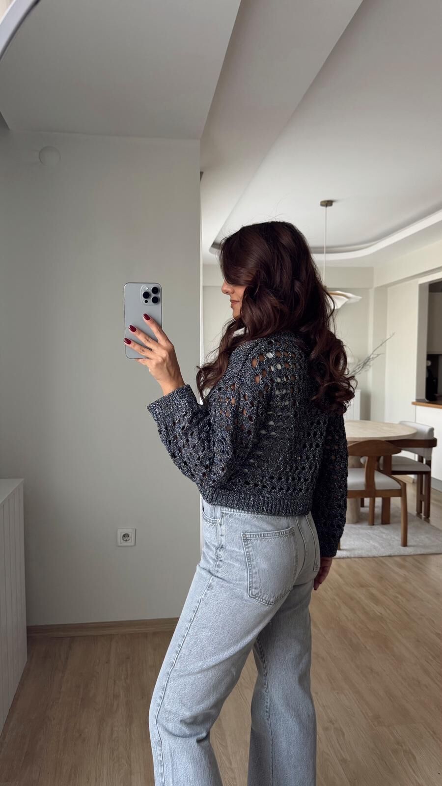 Simli Kısa Triko Antrasit