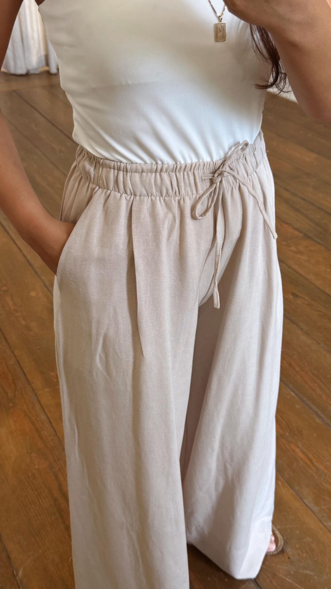 Keten Lastikli Pantolon Natural